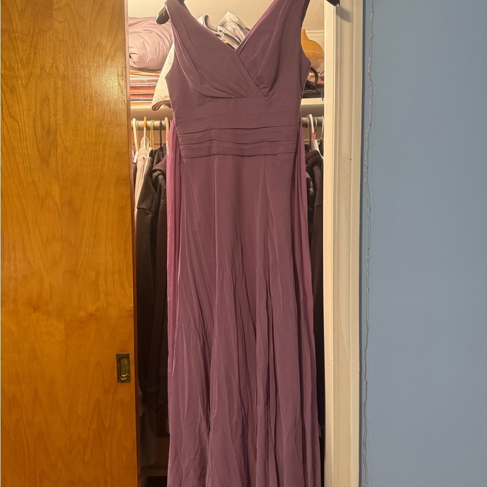 David's Bridal Purple Ruched Maxi Dress V-Neck Sleeveless